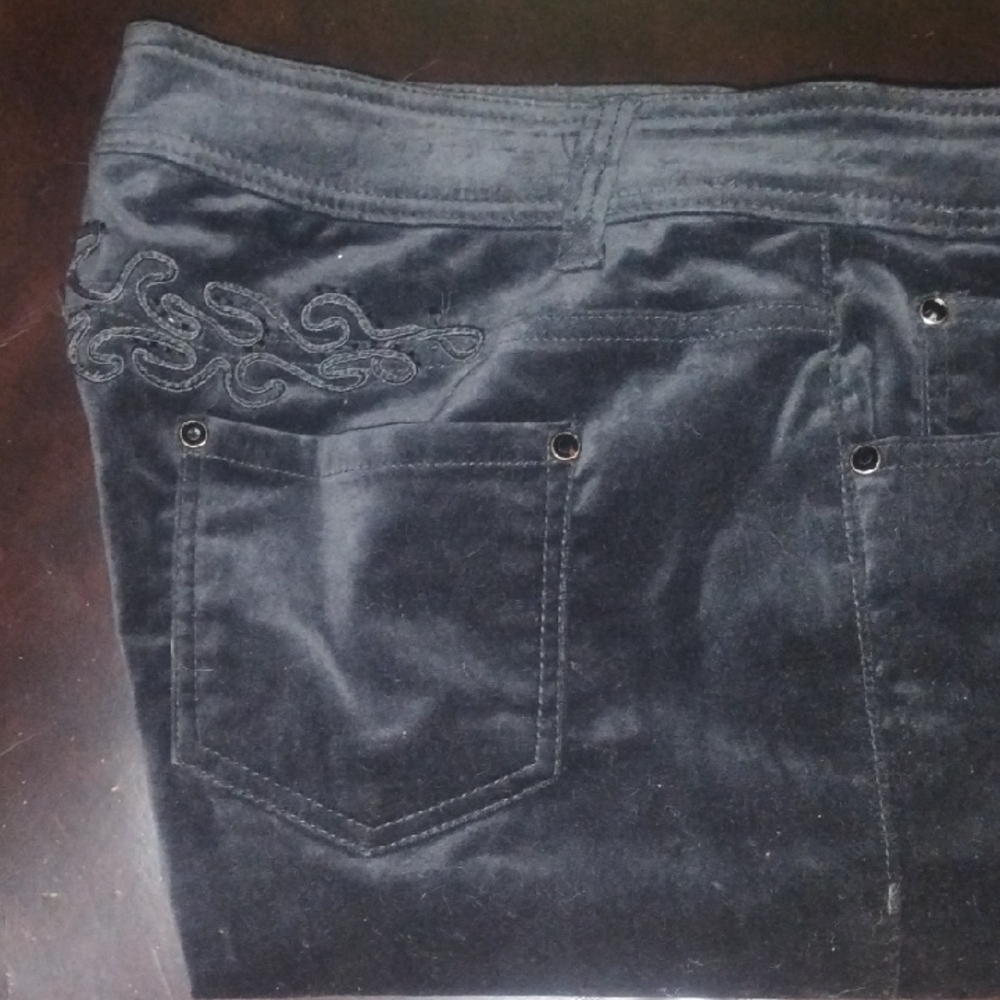 NWOT. REBA Black Velvet Pants with Embroidered Detail